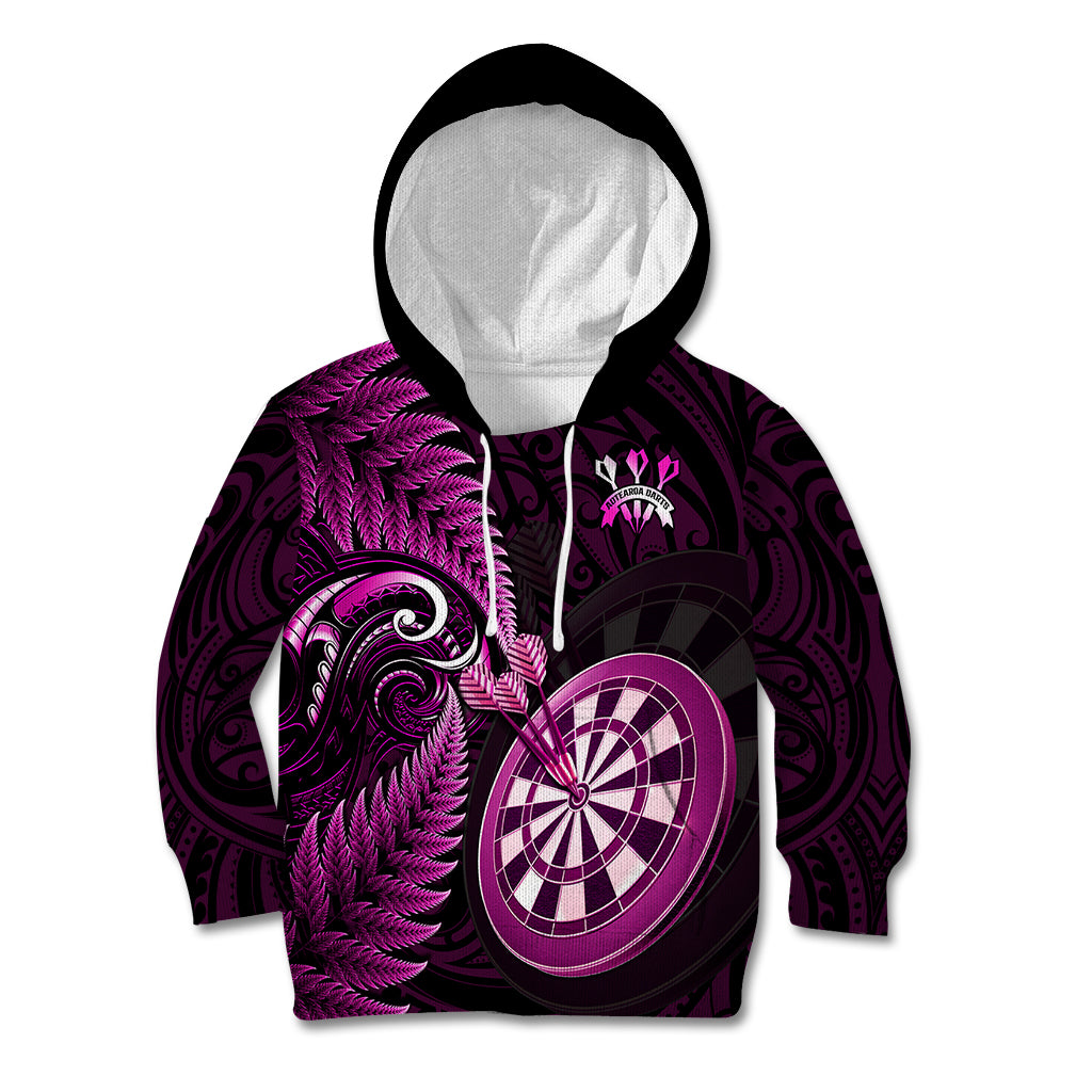 Personalised New Zealand Darts Kid Hoodie Happiness Is A Tight Threesome Maori Pink LT14 Hoodie Pink - Polynesian Pride