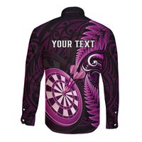 Personalised New Zealand Darts Long Sleeve Button Shirt Happiness Is A Tight Threesome Maori Pink LT14 - Polynesian Pride