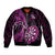 Personalised New Zealand Darts Sleeve Zip Bomber Jacket Happiness Is A Tight Threesome Maori Pink LT14 Unisex Pink - Polynesian Pride