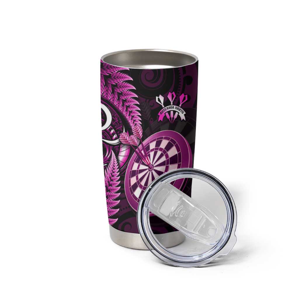 Personalised New Zealand Darts Tumbler Cup Happiness Is A Tight Threesome Maori Pink