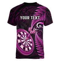 Personalised New Zealand Darts Women V Neck T Shirt Happiness Is A Tight Threesome Maori Pink LT14 - Polynesian Pride