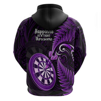 New Zealand Darts Hoodie Happiness Is A Tight Threesome Maori Purple LT14 - Polynesian Pride