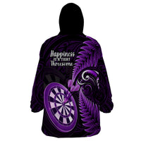 New Zealand Darts Wearable Blanket Hoodie Happiness Is A Tight Threesome Maori Purple LT14 - Polynesian Pride