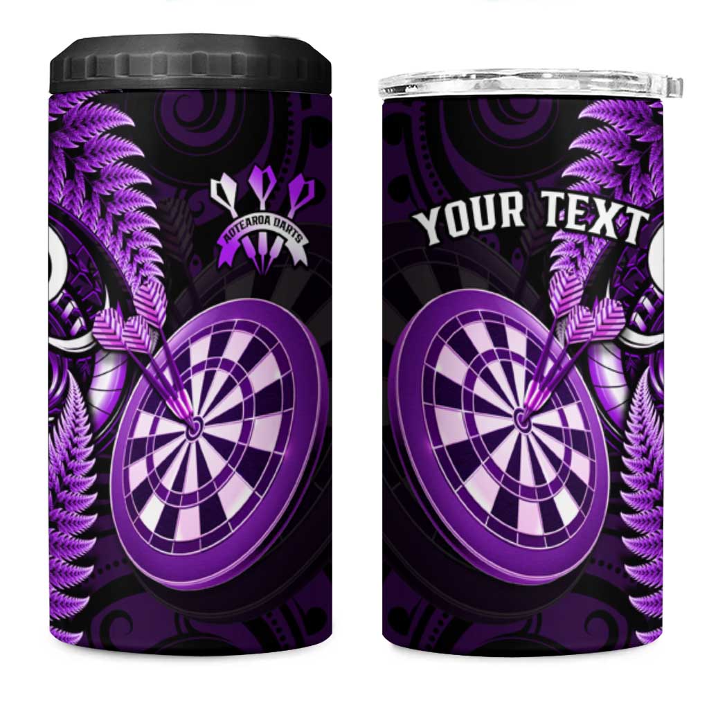 Personalised New Zealand Darts 4 in 1 Can Cooler Tumbler Happiness Is A Tight Threesome Maori Purple