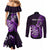 Personalised New Zealand Darts Couples Matching Mermaid Dress and Long Sleeve Button Shirts Happiness Is A Tight Threesome Maori Purple LT14 - Polynesian Pride