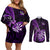 Personalised New Zealand Darts Couples Matching Off Shoulder Short Dress and Long Sleeve Button Shirts Happiness Is A Tight Threesome Maori Purple LT14 Purple - Polynesian Pride