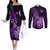 Personalised New Zealand Darts Couples Matching Off The Shoulder Long Sleeve Dress and Long Sleeve Button Shirts Happiness Is A Tight Threesome Maori Purple LT14 Purple - Polynesian Pride