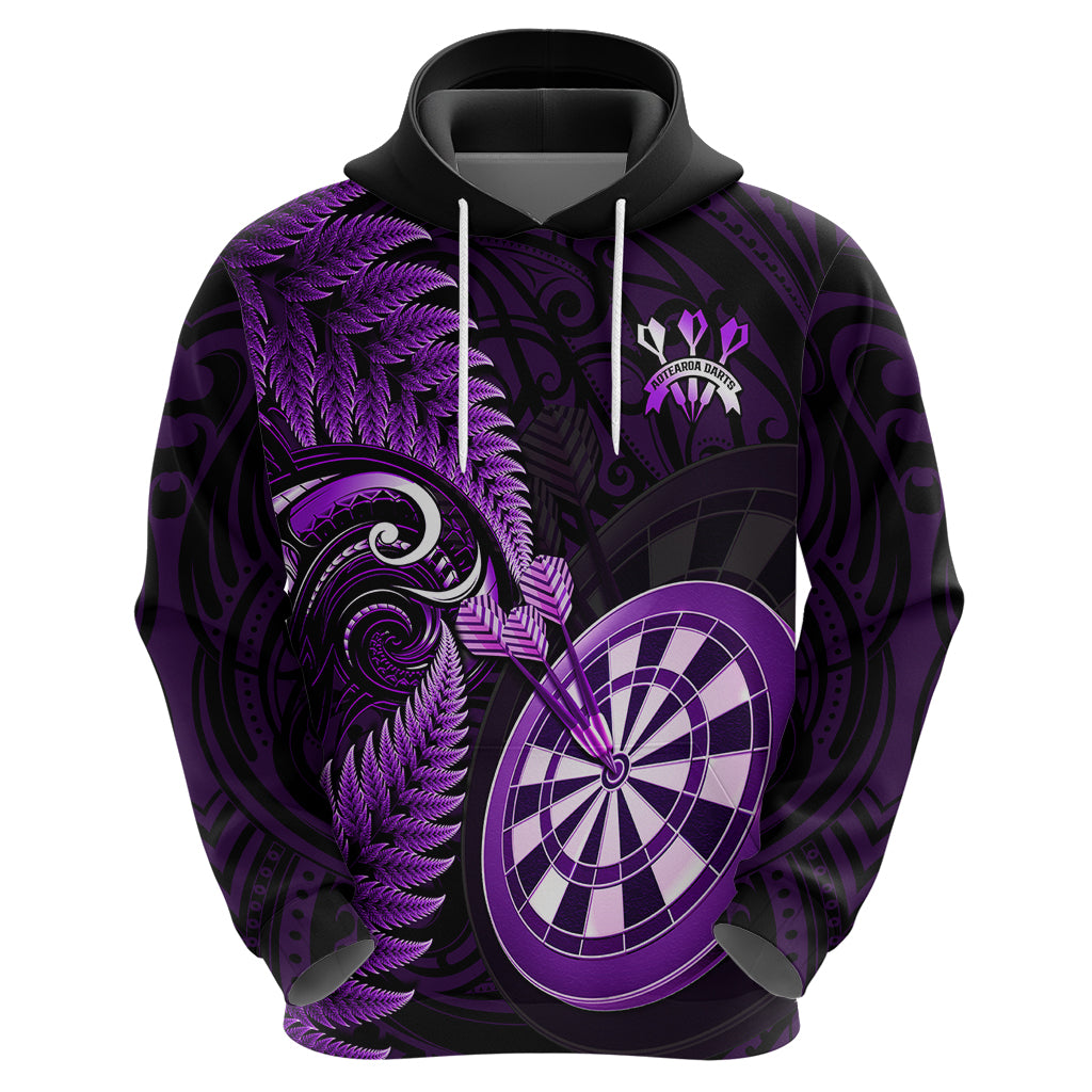 Personalised New Zealand Darts Hoodie Happiness Is A Tight Threesome Maori Purple LT14 - Polynesian Pride