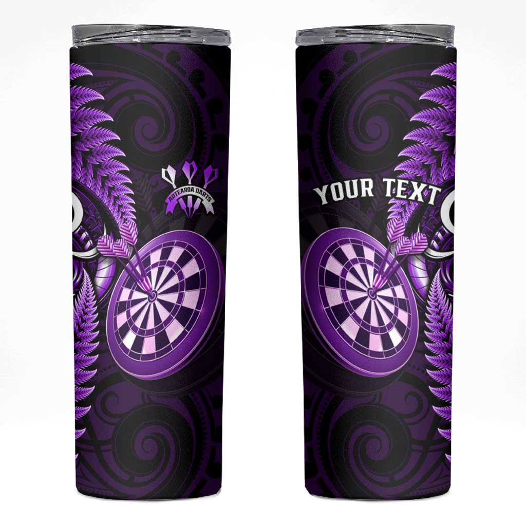 Personalised New Zealand Darts Skinny Tumbler Happiness Is A Tight Threesome Maori Purple