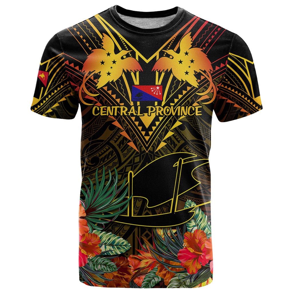 Papua New Guinea Central Province T Shirt Papua Niugini Coat Of Arms With Flag Style LT14 Black - Polynesian Pride