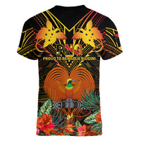 Papua New Guinea Chimbu Province Women V Neck T Shirt Papua Niugini Coat Of Arms With Flag Style LT14 - Polynesian Pride