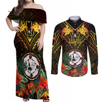 Papua New Guinea East New Britain Province Couples Matching Off Shoulder Maxi Dress and Long Sleeve Button Shirts Papua Niugini Coat Of Arms With Flag Style LT14 Black - Polynesian Pride