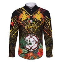 Papua New Guinea East New Britain Province Family Matching Off Shoulder Short Dress and Hawaiian Shirt Papua Niugini Coat Of Arms With Flag Style LT14 Dad's Shirt - Long Sleeve Black - Polynesian Pride