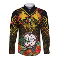 Papua New Guinea East New Britain Province Long Sleeve Button Shirt Papua Niugini Coat Of Arms With Flag Style LT14 Unisex Black - Polynesian Pride