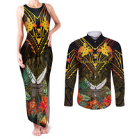 Papua New Guinea Western Province Couples Matching Tank Maxi Dress and Long Sleeve Button Shirts Papua Niugini Coat Of Arms With Flag Style LT14 Black - Polynesian Pride