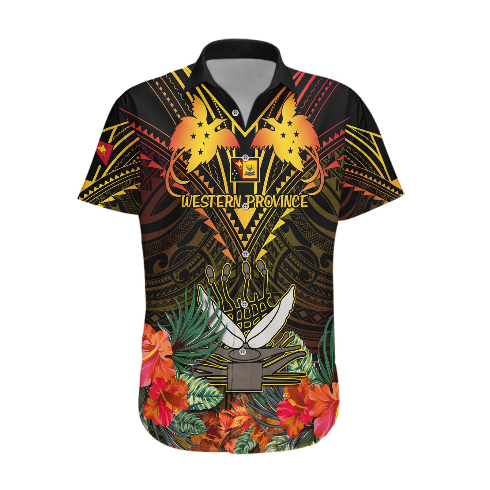 Papua New Guinea Western Province Hawaiian Shirt Papua Niugini Coat Of Arms With Flag Style LT14 Black - Polynesian Pride