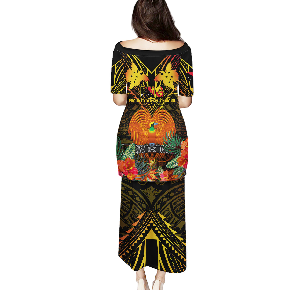 Papua New Guinea Southern Highlands Province Family Matching Puletasi Dress and Hawaiian Shirt Papua Niugini Coat Of Arms With Flag Style LT14 - Polynesian Pride