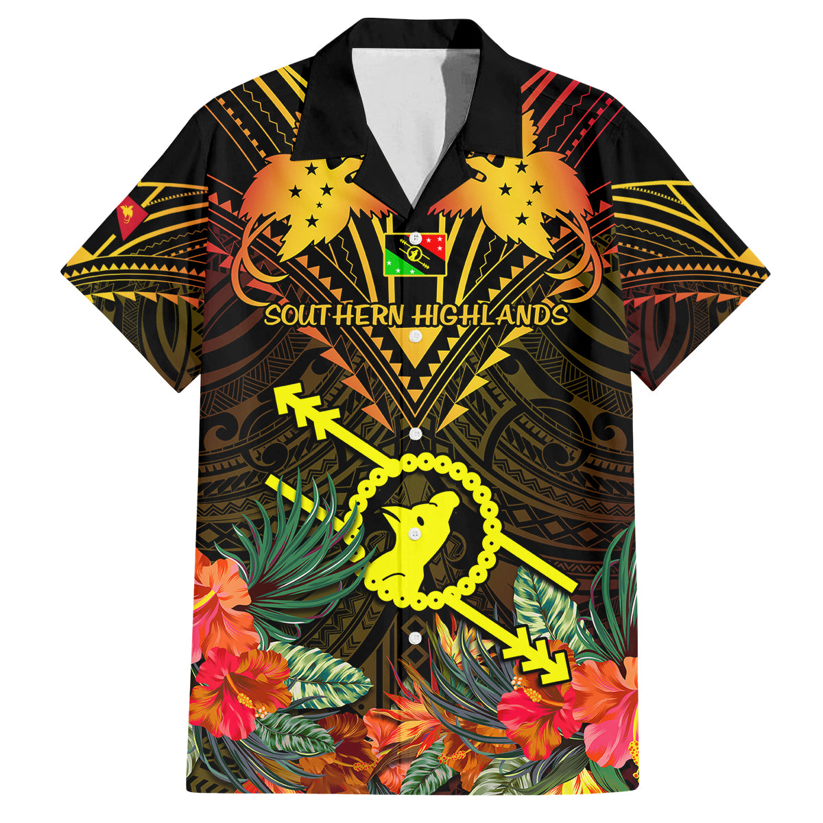 Papua New Guinea Southern Highlands Province Kid Hawaiian Shirt Papua Niugini Coat Of Arms With Flag Style LT14 Kid Black - Polynesian Pride