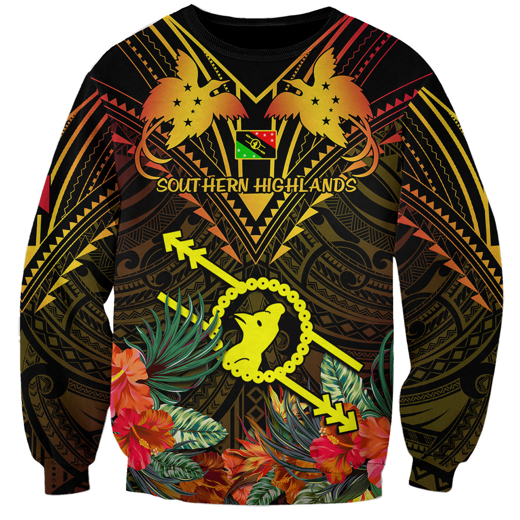 Papua New Guinea Southern Highlands Province Sweatshirt Papua Niugini Coat Of Arms With Flag Style LT14 Unisex Black - Polynesian Pride