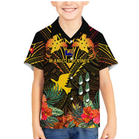 Papua New Guinea Manus Province Family Matching Mermaid Dress and Hawaiian Shirt Papua Niugini Coat Of Arms With Flag Style LT14 Son's Shirt Black - Polynesian Pride