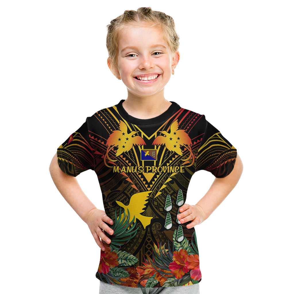Papua New Guinea Manus Province Kid T Shirt Papua Niugini Coat Of Arms With Flag Style LT14 Black - Polynesian Pride