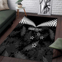 Custom New Zealand Silver Fern Football Area Rug Go Aotearoa Grunge Black LT14 Black - Polynesian Pride