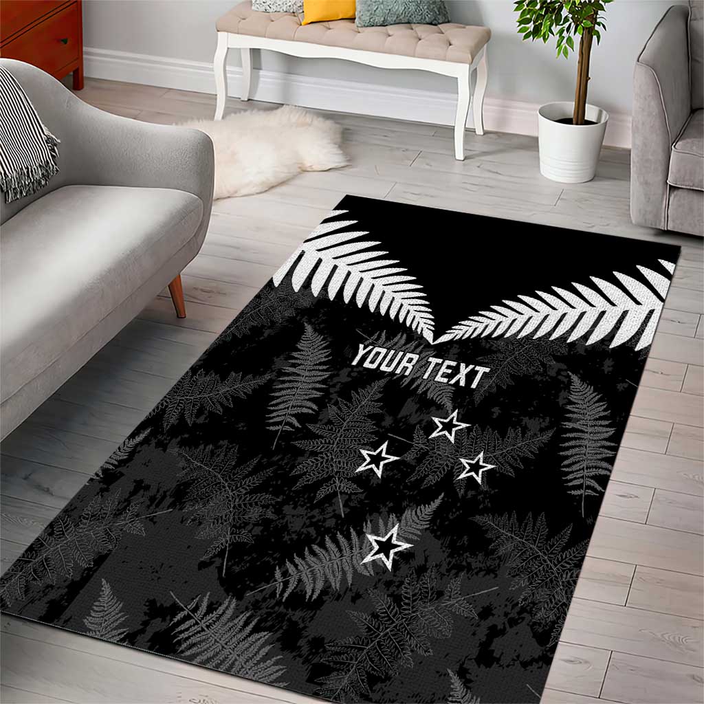 Custom New Zealand Silver Fern Football Area Rug Go Aotearoa Grunge Black LT14 - Polynesian Pride