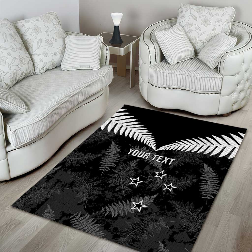 Custom New Zealand Silver Fern Football Area Rug Go Aotearoa Grunge Black LT14 - Polynesian Pride