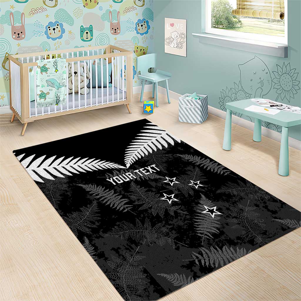 Custom New Zealand Silver Fern Football Area Rug Go Aotearoa Grunge Black LT14 - Polynesian Pride