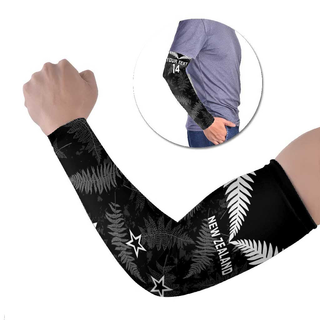 Custom New Zealand Silver Fern Football Arm Sleeves Go Aotearoa Grunge Black LT14 Set of 2 Black - Polynesian Pride