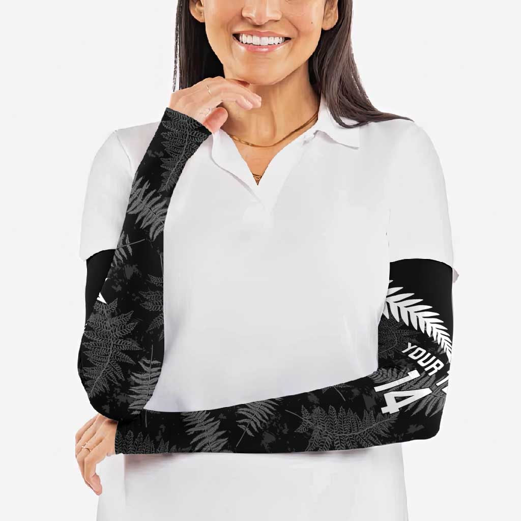 Custom New Zealand Silver Fern Football Arm Sleeves Go Aotearoa Grunge Black LT14 - Polynesian Pride