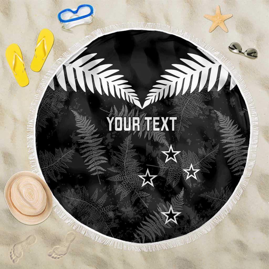 Custom New Zealand Silver Fern Football Beach Blanket Go Aotearoa Grunge Black - Polynesian Pride
