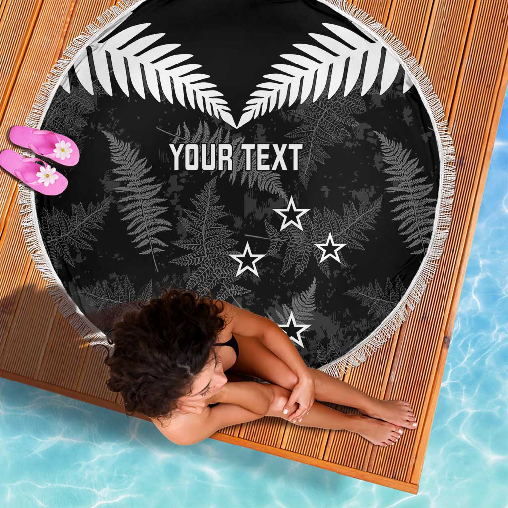 Custom New Zealand Silver Fern Football Beach Blanket Go Aotearoa Grunge Black LT14 - Polynesian Pride