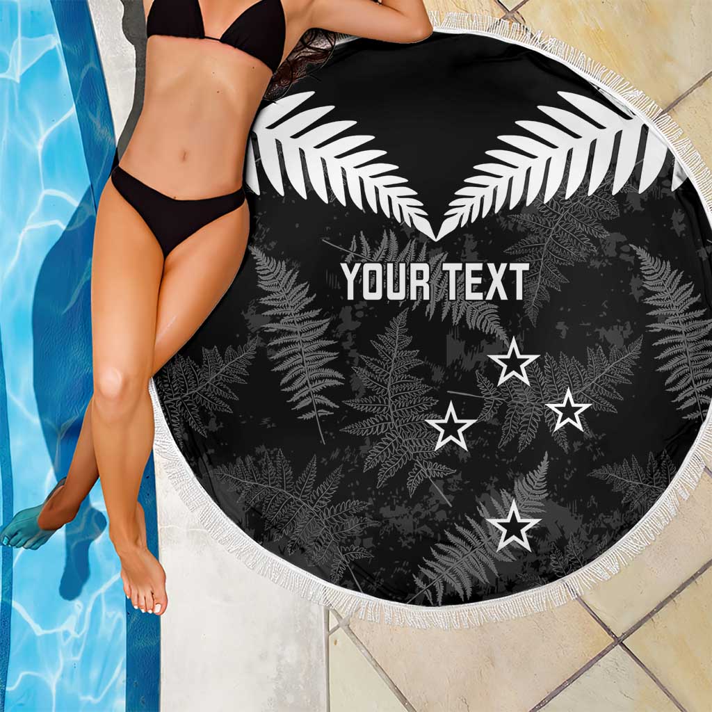 Custom New Zealand Silver Fern Football Beach Blanket Go Aotearoa Grunge Black LT14 - Polynesian Pride