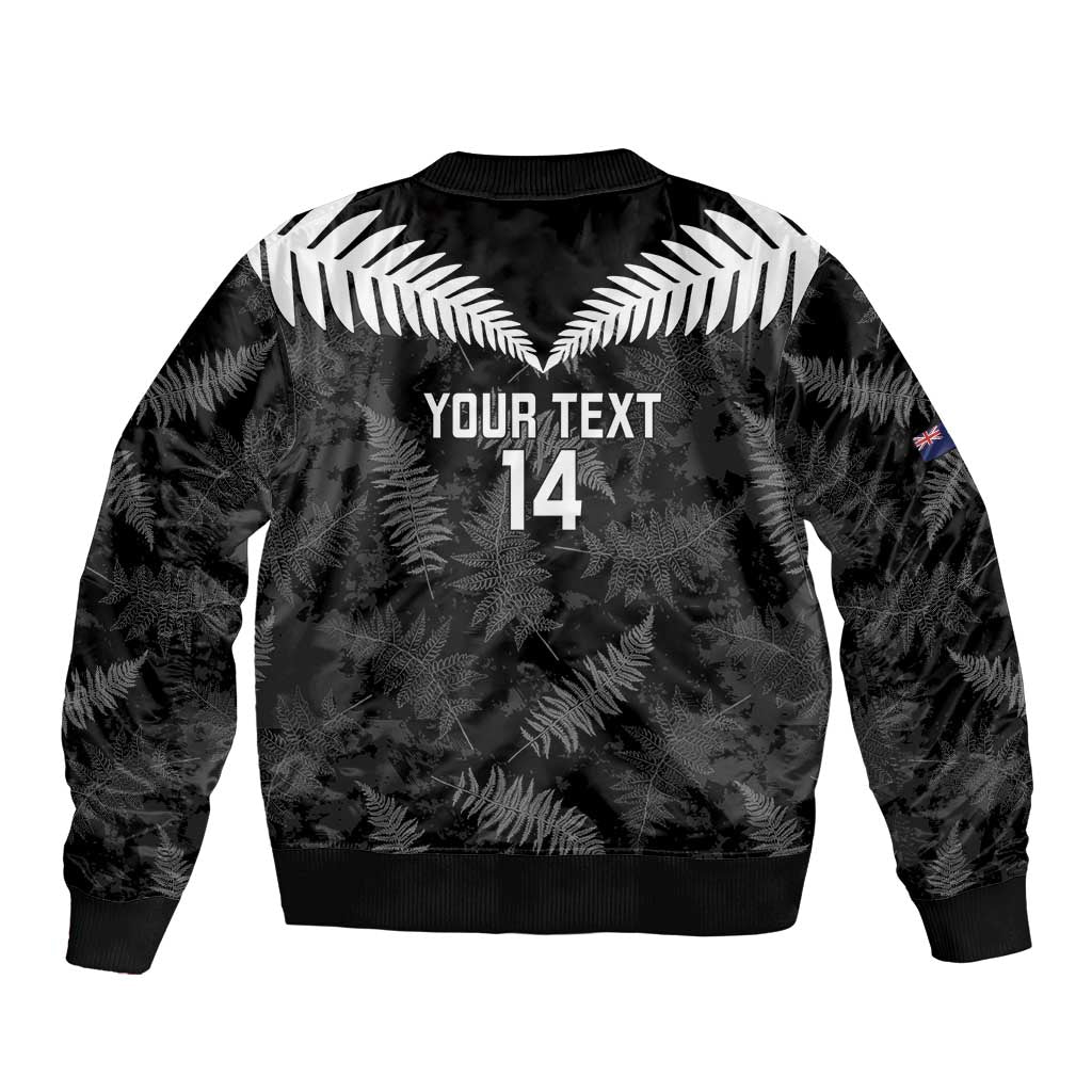 Custom New Zealand Silver Fern Football Bomber Jacket Go Aotearoa Grunge Black LT14 - Polynesian Pride