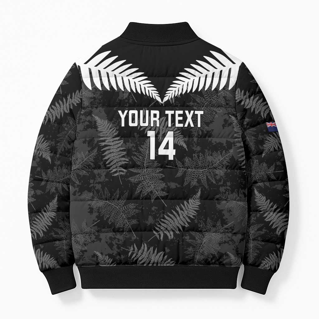 Custom New Zealand Silver Fern Football Bomber Puffer Jacket Go Aotearoa Grunge Black - Polynesian Pride