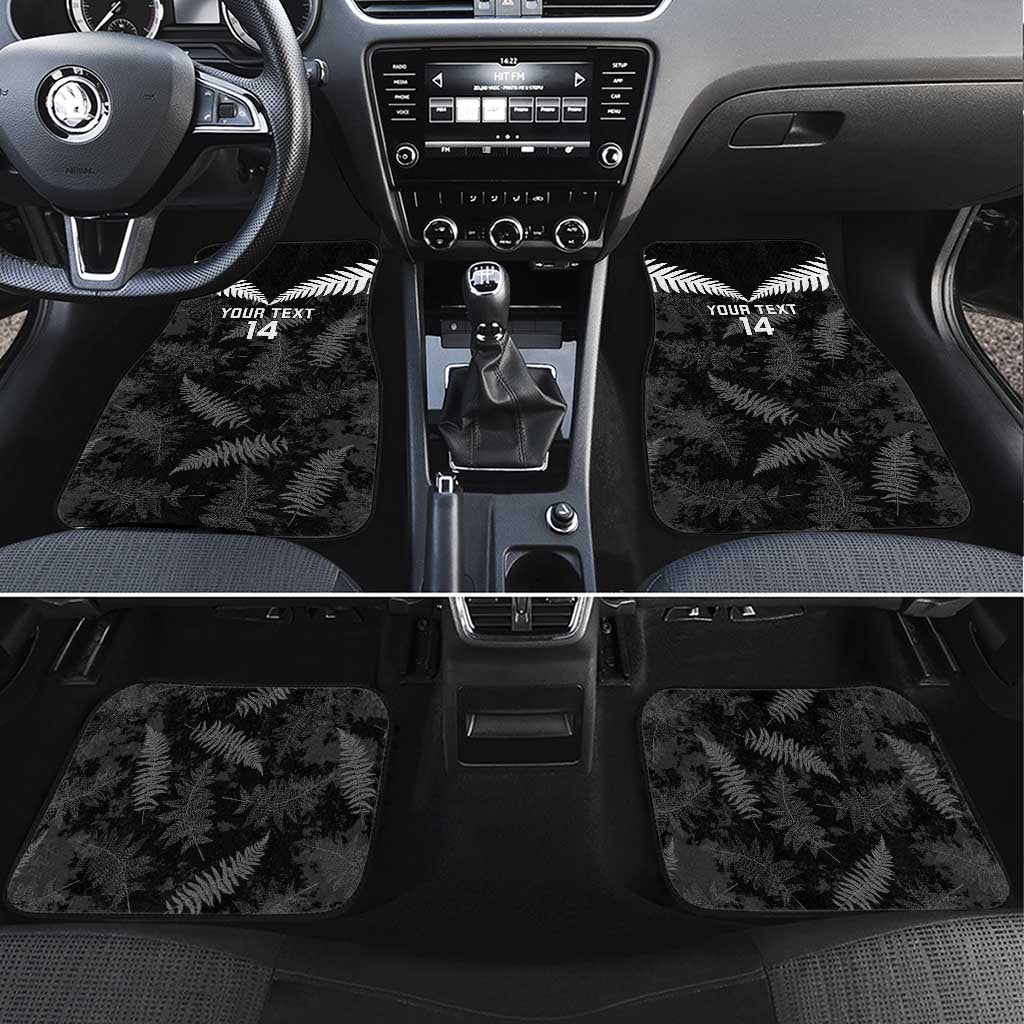 Custom New Zealand Silver Fern Football Car Mats Go Aotearoa Grunge Black LT14 Set 4pcs Black - Polynesian Pride