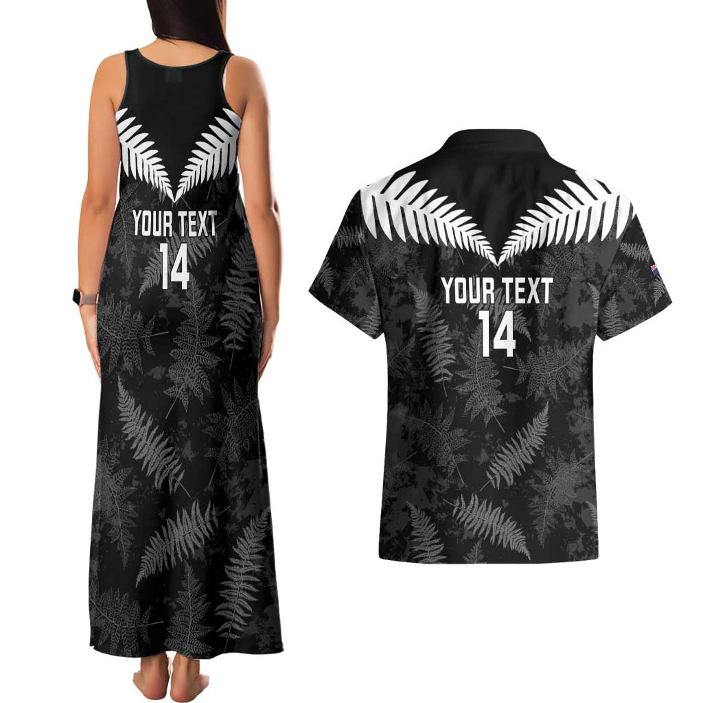 Custom New Zealand Silver Fern Football Couples Matching Tank Maxi Dress and Hawaiian Shirt Go Aotearoa Grunge Black - Polynesian Pride