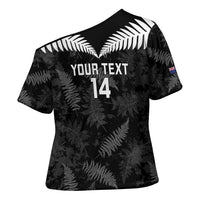 Custom New Zealand Silver Fern Football Cross Shoulder Shirt Go Aotearoa Grunge Black - Polynesian Pride