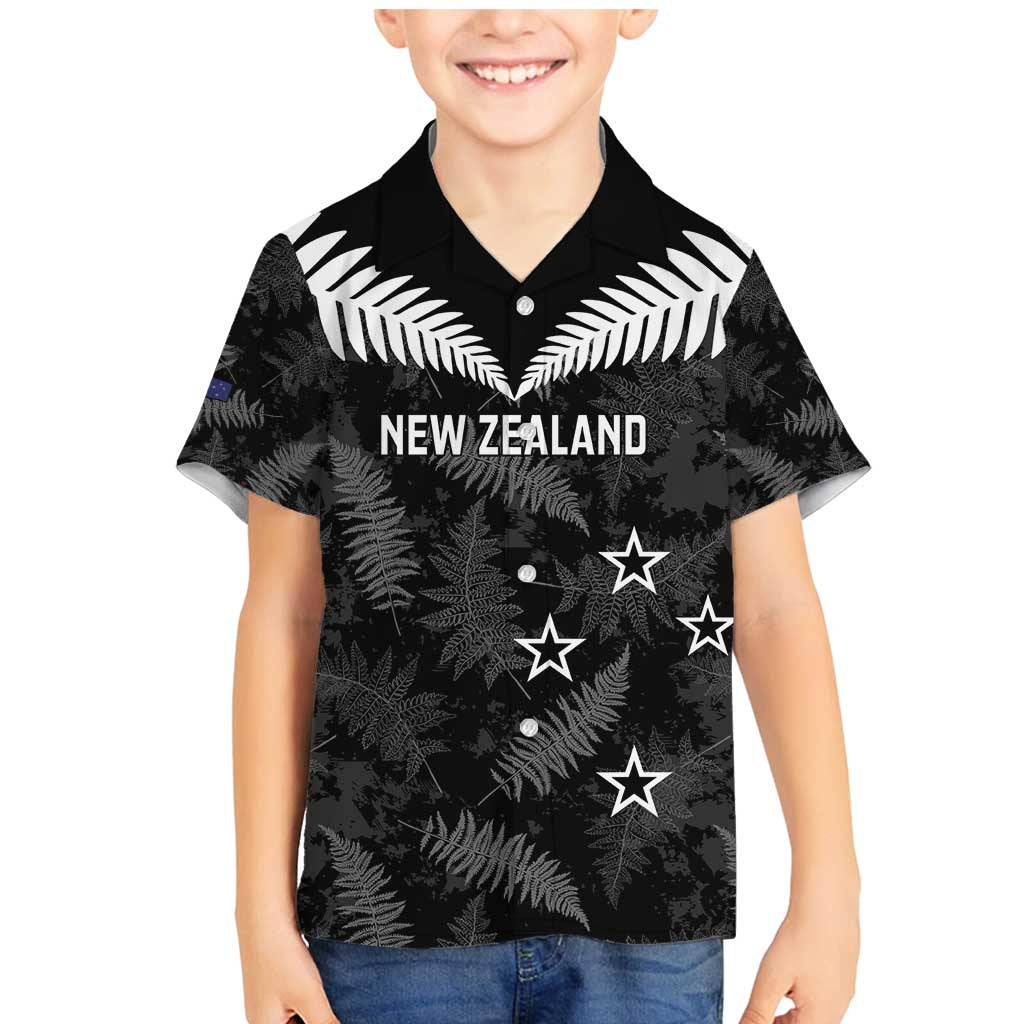 Custom New Zealand Silver Fern Football Family Matching Mermaid Dress and Hawaiian Shirt Go Aotearoa Grunge Black - Polynesian Pride