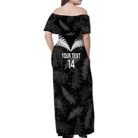 Custom New Zealand Silver Fern Football Family Matching Off Shoulder Maxi Dress and Hawaiian Shirt Go Aotearoa Grunge Black - Polynesian Pride