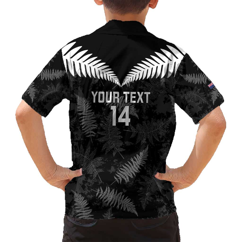 Custom New Zealand Silver Fern Football Family Matching Off Shoulder Short Dress and Hawaiian Shirt Go Aotearoa Grunge Black - Polynesian Pride