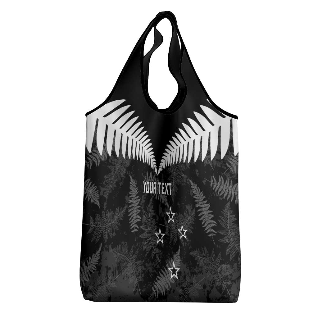 Custom New Zealand Silver Fern Football Grocery Bag Go Aotearoa Grunge Black - Polynesian Pride