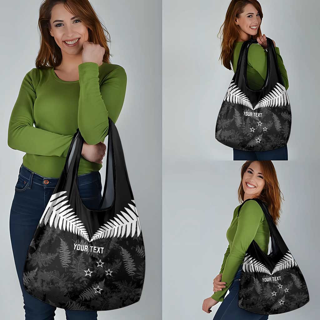 Custom New Zealand Silver Fern Football Grocery Bag Go Aotearoa Grunge Black - Polynesian Pride