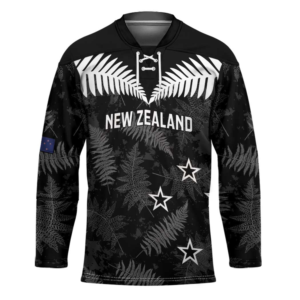 Custom New Zealand Silver Fern Football Hockey Jersey Go Aotearoa Grunge Black - Polynesian Pride