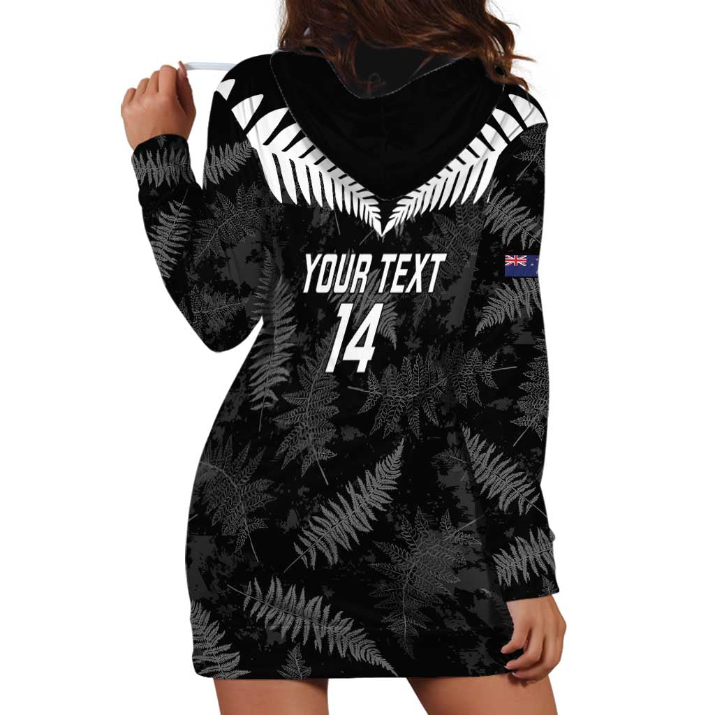 Custom New Zealand Silver Fern Football Hoodie Dress Go Aotearoa Grunge Black LT14 - Polynesian Pride