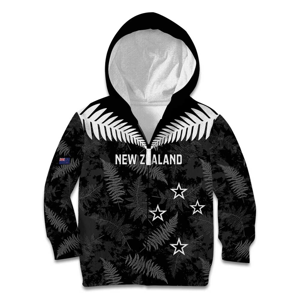 Custom New Zealand Silver Fern Football Kid Hoodie Go Aotearoa Grunge Black - Polynesian Pride