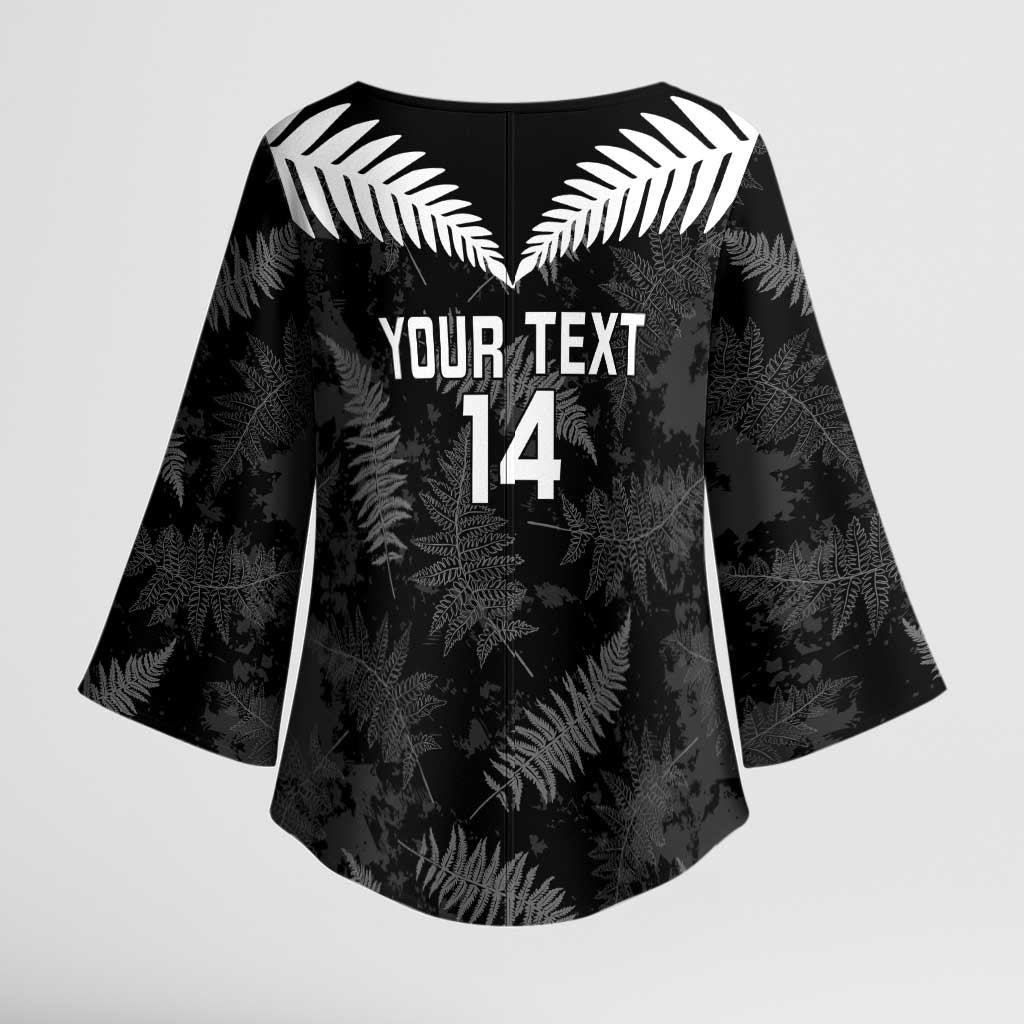 Custom New Zealand Silver Fern Football Kimono Sleeve Blouse Go Aotearoa Grunge Black - Polynesian Pride