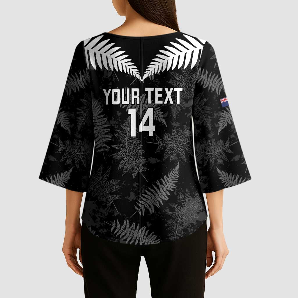 Custom New Zealand Silver Fern Football Kimono Sleeve Blouse Go Aotearoa Grunge Black - Polynesian Pride