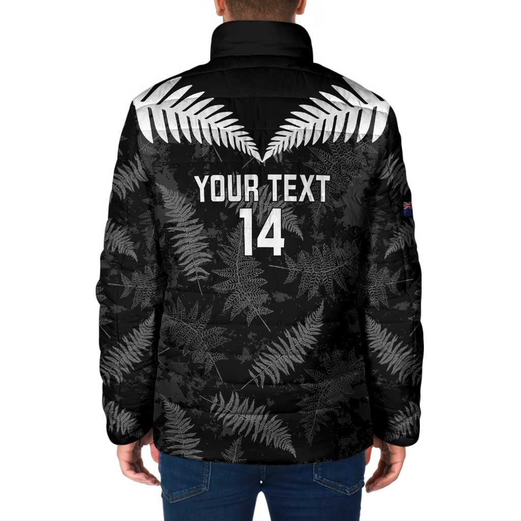 Custom New Zealand Silver Fern Football Padded Jacket Go Aotearoa Grunge Black - Polynesian Pride
